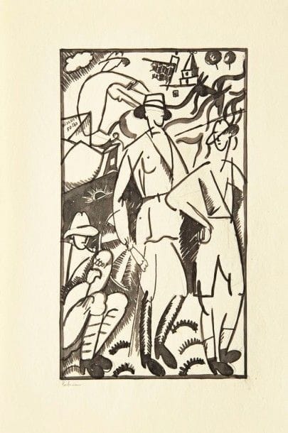 Jean-Emile LABOUREUR

Anzacs. 1918-1922. Bois gravé. 250 x 140. Laboureur 713. Très belle épreuve sur vergé blanc mince, signée et numérotée au crayon. Courts plis de manipulation aux bords du feuillet. Toutes marges. Tirage total à 49 épreuves. Joint : même sujet. Dessin préparatoire au pinceau et à l?encre de Chine avec traits la mine de plomb sur vélin mince blanc, [340 x 242], signé au crayon. Ens. 2 p