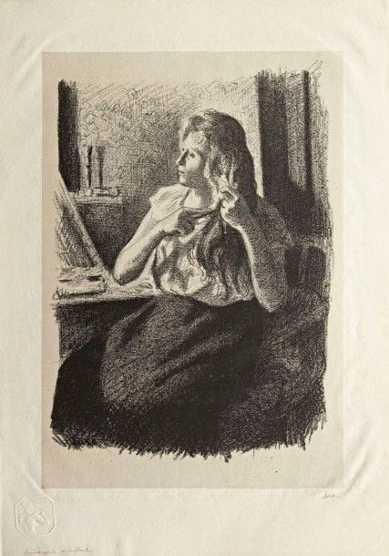 Maximilien Luce

Femme se coiffant. 1894. Autographie. 430 x 305. I.F.F. 12 ; Stein et Karshan 42. Très belle épreuve sur chine appliqué sur vélin fort, signée au crayon. Petites rousseurs éparses. Bonnes marges. Tirage à 100 épreuves. Timbre sec : L?Estampe originale (Lugt 819)