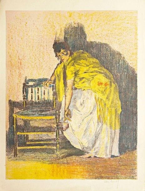 ALEXANDRE LUNOIS

Femme espagnole remettant son soulier. 1896. Autographie. 504 x 390. I.F.F. 53 ; Johnson 72. Impression en couleurs. Très belle et fraîche épreuve sur vélin crème fort, signée au crayon. Toutes marges. Tirage à 100 épreuves pour l?Album des Peintres-graveurs, A. Vollard éditeur. Joint : Deux Espagnoles. Vers 1898. Lithographie. 310 x 235. Très belle épreuve sur vélin mince chamois, dédicacée « à Monsieur Desjobert » [l?imprimeur] et signée au crayon. Rousseurs éparses. Toutes marges. Ens. 2 p