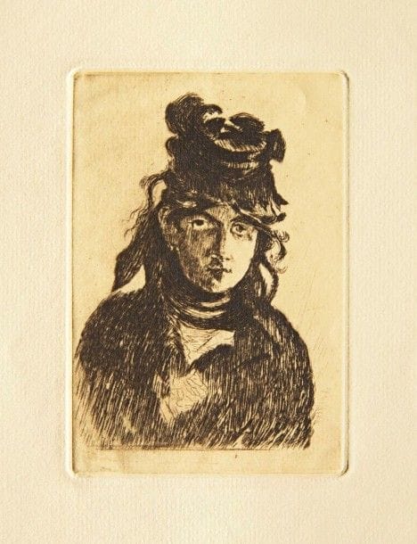 Edouard MANET

Berthe Morisot. 1872. Eau-forte. 120 x 81. Guérin 59 ; Bareau 65 ; Fisher 57. Très belle épreuve tirée en brun bistré sur vergé filigrané « Van Gelder Zonen », du tirage effectué pour Strölin en 1905. Reste d?onglet au bord gauche au verso. Très grandes marges