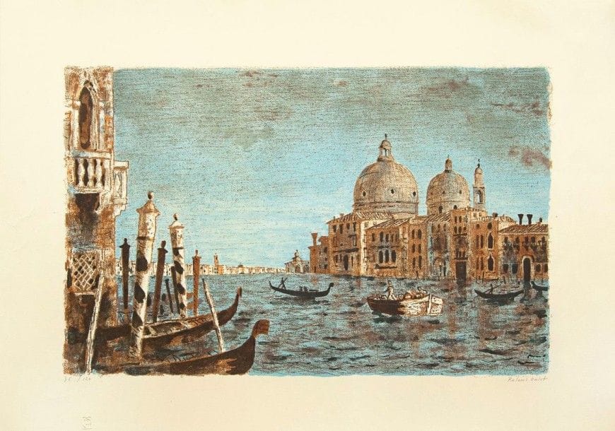 Roland OUDOT

Le Grand canal et la Salute. 1965. Lithographie. 322 x 510. Daulte 184. Impression en couleurs. Très belle épreuve sur vélin, numérotée et signée au crayon. Quelques petites traces de plis. Toutes marges. Tirage à 120 épreuves. Timbre sec : Société des Peintres-Graveurs Français (Lugt 1195a)