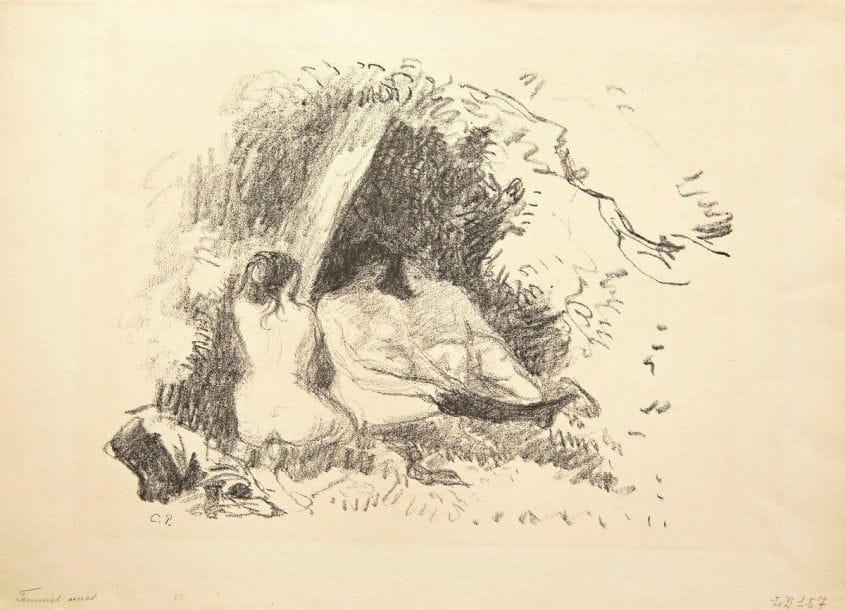 CAMILLE PISSARRO

Femmes nues. Vers 1896. Zincographie. 210 x 284. Delteil 157. Très belle épreuve d?essai du tirage de 1922, sur vélin glacé fort, timbrée (Lugt 613e) mais non numérotée. Très légère oxydation du feuillet. Toutes marges. Tirage à environ 30 épreuves, dont seulement 2 du vivant de l?artiste