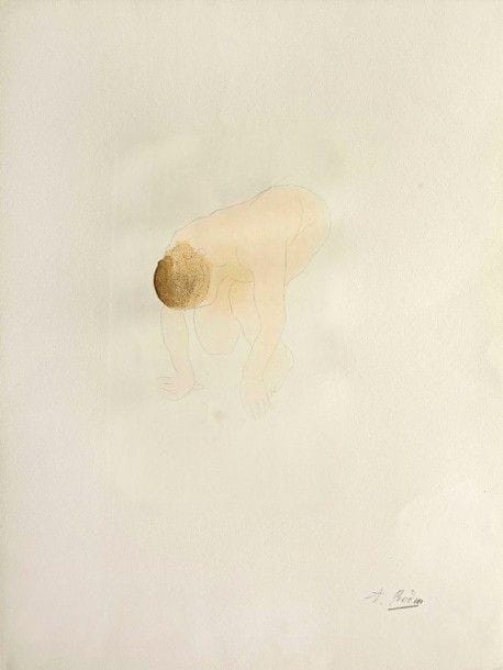 Auguste RODIN (d?après)

 Nu de femme. Vers 1897. Lithographie par Auguste Clot. 210 x 150. Impression en couleurs. Très belle et fraîche épreuve sur vélin fort, revêtue de la signature lithographiée de Rodin. Court pli cassé dans l?angle inférieur droit. Toutes marges