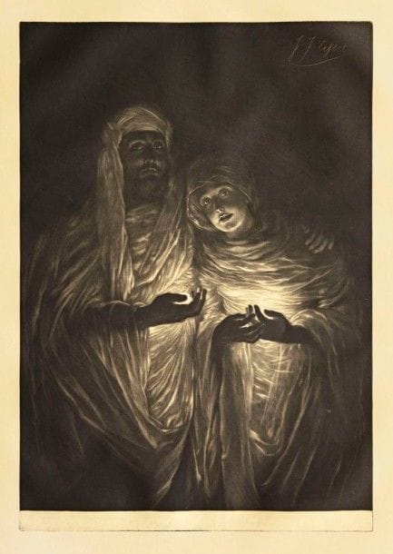 James J.-J. TISSOT

Apparition médiunimique. 1885. Manière noire. 492 x 345. Wentworth 76. Superbe épreuve sur simili-japon, du 1er état (sur 2), avant la lettre. Toutes marges