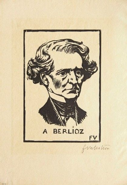 Félix VALLOTTON

A Berlioz. 1891. Bois gravé. 196 x 135. Vallotton et Goerg 83 b. Très belle épreuve du 1er tirage à 50 épreuves sur vélin beige, signée au crayon. Trace claire d?insolation à l?ouverture d?un ancien montage. Déchirure oblique dans l?angle inférieur gauche, anciennement restaurée au verso. Infime arrachement dans l?angle supérieur gauche. Toutes marges. Timbre au verso : Celni Urad Praha (bureau de douane de Prague). Ex-coll. A. Barrion (Lugt 76)
