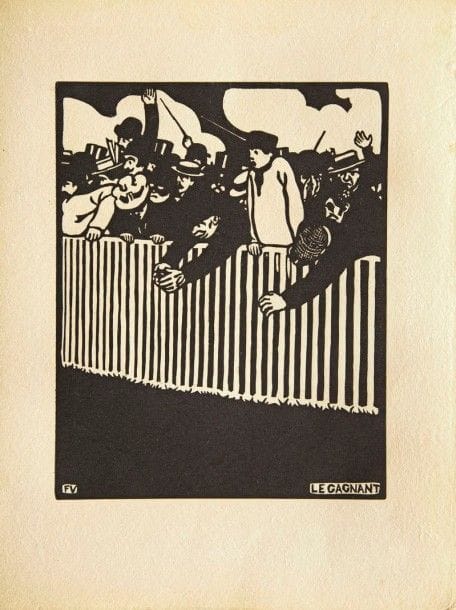 Félix VALLOTTON

Le Gagnant. 1898. Bois gravé. 224 x 178. Vallotton et Goerg 201 c ; Johnson 146. Très belle et fraîche épreuve sur japon, non signée comme à l?ordinaire. Petites rousseurs aux bords latéraux du feuillet. Toutes marges non ébarbées. A. Vollard éditeur