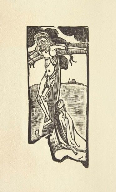 Émile BERNARD

Crucifixion. 1891-1892. Bois gravé. 350 x 150. I.F.F. 1; Stein-Karshan 4 ; Morane 27. Très belle épreuve sur vergé, non signée. Quelques rares rousseurs claires. Pli horizontal médian. Toutes marges non ébarbées. Tirage définitif à 100 épreuves pour L?Estampe originale (timbre sec : Lugt 819a)