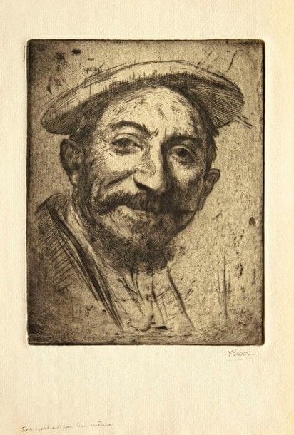 Armand Berton

L?Homme souriant (portrait de l?artiste) ; Portrait de l?artiste. 1904 et 1906-1908. Eau?forte. 209 x 162 et 199 x 131. I.F.F. 18 et 35. Très belles épreuves sur vergé, signées au crayon, la 2e oxydée et dédicacée « à mon vieux H. Vever », annotée en pied « Etat avant les hachures sur le collet ». Toutes marges. Ens. 2 p