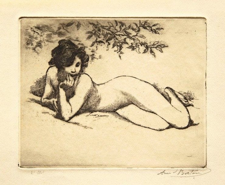 Armand Berton

Souvenir de Giorgione ; Études de nus. Eau-forte ; pointe sèche. Formats divers. Très belles épreuves sur vergé, signées au crayon, certaines annotées, la 1re tirée en brun. Toutes marges. Ens. 4 p