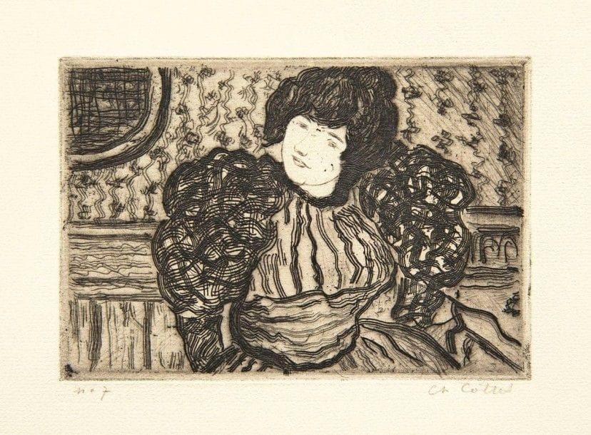 Charles COTTET

Femme au lit ; Femme à la collerette ; Femme penchée, fenêtre au fond ; Femme aux manches écossaises ; Femme nue aux longs cheveux noirs ; Deux têtes d?enfants ; femme au café concert. Vers 1905. Eau-forte et pointe sèche. Chaque 170 x 115 environ. Morane 31, 33, 38, 40, 42, 43 et 45. Très belles épreuves sur différents papiers, 6 signées au crayon, une numérotée. Rousseurs claires à certaines pl. Toutes marges. Ens. 7 p