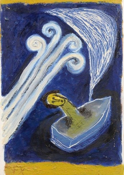José Freixanes né en 1953La Barque, 1988Huile et matière sur toile Signée en bas Contresignée et datée au dos 65 x 46 cm 