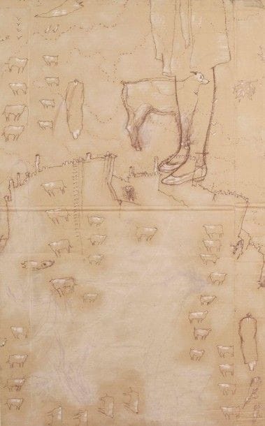 Le Prince EsspéPeintures morales « Jeune fille et chien »Craie et sanguine sur carton déployé Signée et titrée138 x 84 cm 