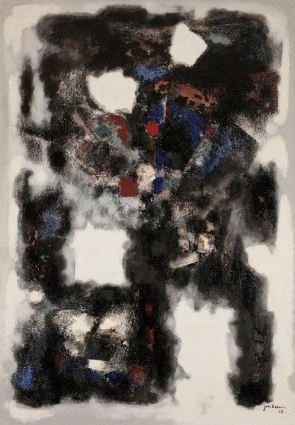Jun DOBASHI [japonais] (1910-1975)

Fantaisie, 1959
Huile sur toile.
Signée et datée en bas à droite.
Signée, datée, située Paris et titrée au dos.
161 x 113 cm
