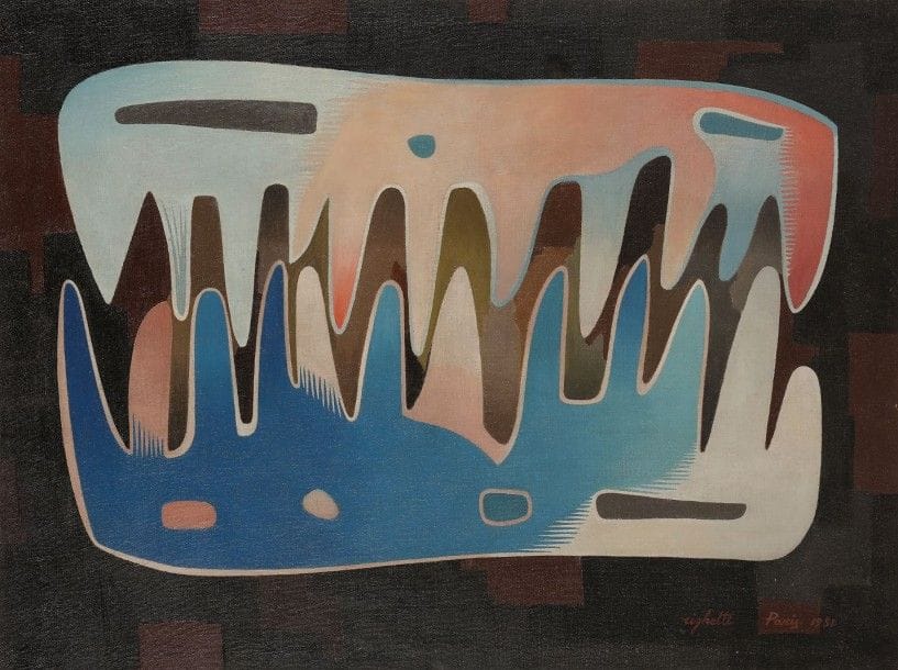 Renato RIGHETTI [italien] (1916-1982)

Sorcellerie, 1951
Huile sur toile.
Signée et datée en bas à droite.
Signée, datée et titrée au dos.
(Restaurations).
97 x 130 cm
