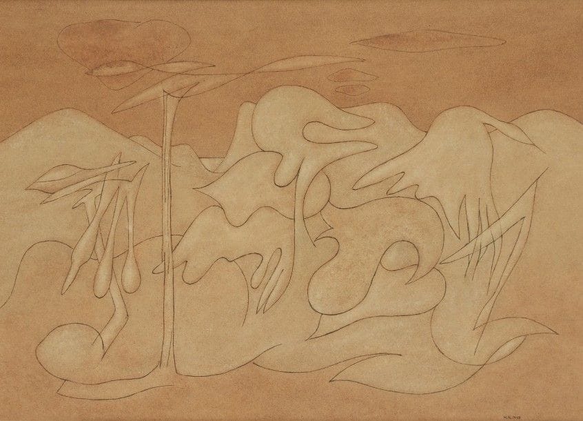 Henrik Neugeboren dit Henri NOUVEAU [franco-roumain] (1901-1959)

Composition, 1939
Technique mixte sur papier.
Monogrammée et datée en bas à droite.
Monogrammée et datée au dos.
28.5 x 40 cm
