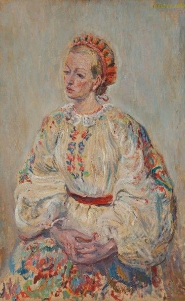 Constantin TERECHKOVITCH [russe] (1902-1978)

Femme assise en robe traditionnelle, vers 1925
Huile sur carton.
Signée en haut à droite.
71.5 x 47 cm

Commentaire:
Nous remerçions Madame Nathalie Terechkovitch d'avoir confirmé l'authenticité de cette oeuvre
