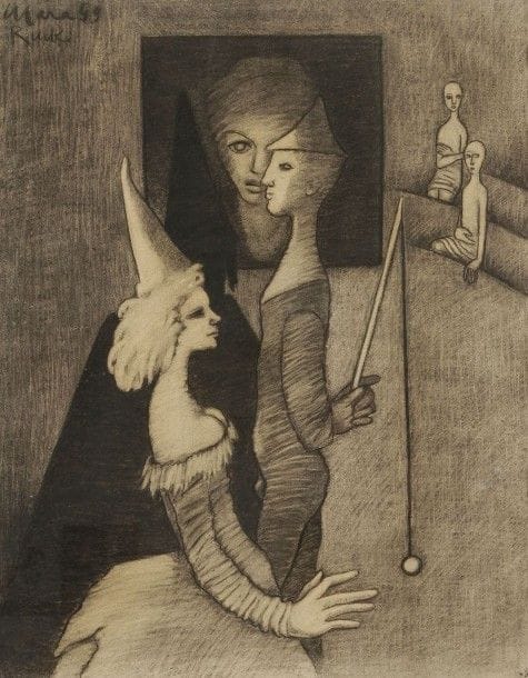 Mara RUCKI (né en 1920)

Répétition, 1949
Fusain.
Signé et daté en haut à droite.
65 x 49 cm