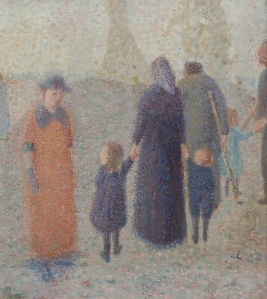 Ecole française pointilliste

Promenade sur le port
Huile sur toile non montée.
Monogrammée G.L en bas à droite.
38.5 x 35 cm

