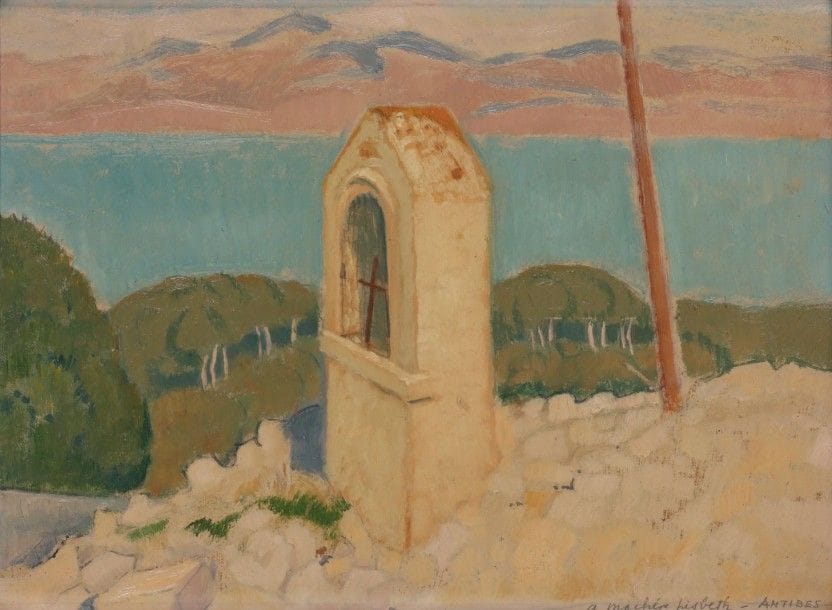 Maurice DENIS (1870-1943)

Vue du cap d'Antibes
Huile sur carton.
Annoté en bas à droite: «A ma chère Lisbeth», et situé: «Antibes».
Annoté au dos de la main de Maurice Denis: «appartient à Lisbeth. M. Denis Graterolle».
29 x 39 cm
Provenance:
- Ancienne collection Maurice Denis.
- Diverses collections particulières par descendance.
