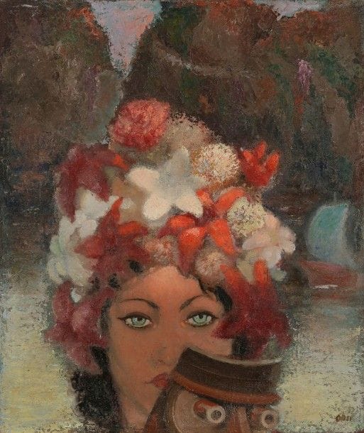 Ecole Moderne

Femme au masque et chapeau fleuri
Huile sur toile.
Porte une signature en bas à droite.
55 x 46 cm