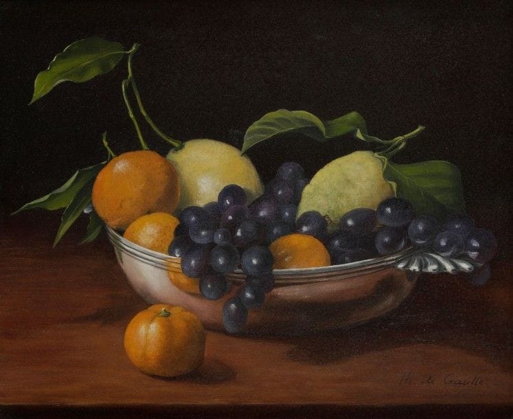 Thérèse de GAULLE (XXème siècle)

Coupe de fruits sur un entablement
Huile sur toile.
Signé en bas à droite.
22 x 27 cm