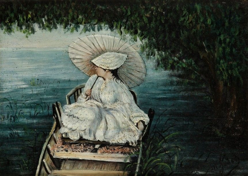 M.GODET (Actif vers 1900)

Jeune femme en barque sur un étang
Huile sur panneau
Signé en bas à droite.
20 x 28,5 cm