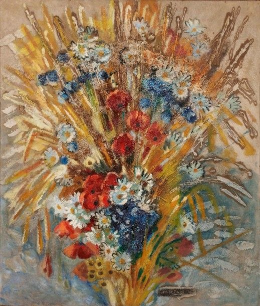 JACQUES-HENRI LARTIGUE (1894-1986)

Bouquet de fleurs
Huile sur panneau.
Signée en bas à droite.
128 x 97 cm

Après un début de carrière dans la production de films cinématographiques aux États-Unis de 1913 à 1919, Adolphe Osso, né de parents russes émigrés en Syrie, le 8 septembre 1893, s'installe à Paris en 1920.
En 1927 à la demande d'Adolph Zukoy avec lequel il a travaillé à New-York, il fonde la société anonyme française des Films Paramount dont il sera l'administrateur délégué et 1e directeur jusqu'en juin 1930.
À cette époque, Jacques Henri Lartigue, attiré par le cinéma, assiste à plusieurs tournages de films et fait la connaissance d'Adolphe Osso.
À l'âge de 29 ans, Jacques Henri Lartigue vit encore difficilement de sa peinture et cherche alors une activité complémentaire. Adolphe Osso lui propose, en novembre 1923, un emploi au sein de la société Paramount FRANCE.
À partir de cette date, leurs relations amicales et de collaboration à certains projets cinématographiques se poursuivront au fil des années jusqu'au décès d‘Adolphe Osso, le 23 août 1961.
Offert en 1949 par Jacques Henri Lartigue à Adolphe Osso et resté dans la descendance, ce tableau est vierge de tout passage sur le marché.