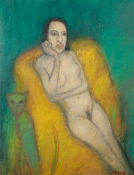 MARCOS

Femme nue dans un fauteuil
Huile sur papier contrecollé sur panneau.
Signée en bas à droite.
67 x 52 cm