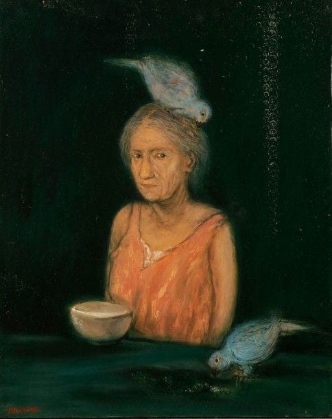 MARCOS

Femme aux oiseaux
Huile sur panneau.
Signée en bas à gauche.
56 x 45 cm