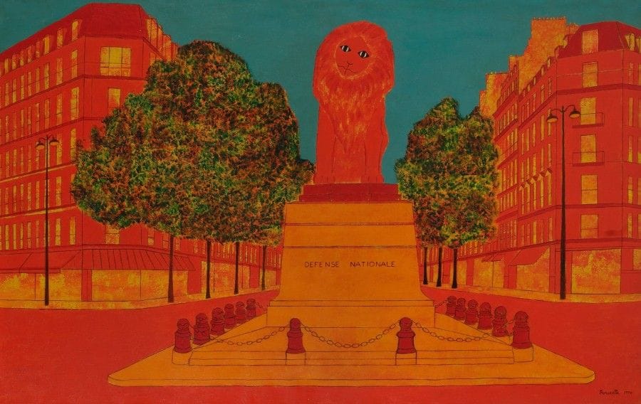 POUCETTE (1935-2006)

Le lion de Belfort, 1970
Huile sur toile.
Signée et datée en bas à droite. Titrée au dos.
74 x 116 cm
Provenance: 
Collection Marc’O.
