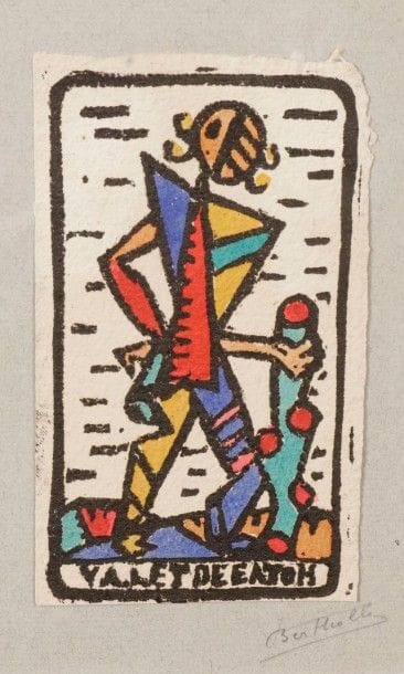 Jean BERTHOLLE (1909-1996)

Carte à jouer, Tarot, 1938
Bois gravé rehaussé d’aquarelle.
Signée en bas à droite.
12.5 x 7.5 cm
Provenance: 
Ancienne collection Catherine et Pierre Descargues.
Exposition: 
Jean Bertholle, La matière et l’esprit, Musée des Beaux Art de Dijon, 2011.