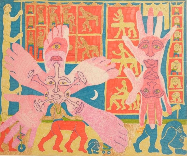 Yvon TAILLANDIER (né en 1926)

Personnages pieds et mains, 1971
Dessin au feutre.
Monogrammé et daté en haut à droite.
52 x 66 cm