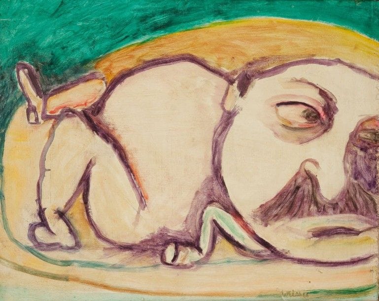HUGH WEISS (NÉ EN 1925)

L’Homme si fatigué, 1966
Huile sur panneau.
Signée et datée en bas à droite.
Titrée au dos.
42 x 53 cm