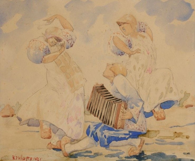Boris KRYLOFF (1891-1977)
Danse au bandonéon 1931 Aquarelle et crayon sur papier.  Signée et datée en bas à gauche. 25 x 29 cm à vue

Борис Петрович  Из серии « Играй, гармонь », 1931 г. Бумага, карандаш, акварель. Подпись и дата внизу слева. 25 х 29 см