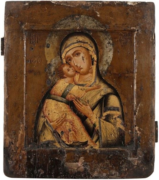 Icône de la Vierge de Vladimir. XVIIe siècle. 31,5 x 27,5 cm

Икона. Владимирская Божия Матерь. XVII в. 31,5 х 27,5 см