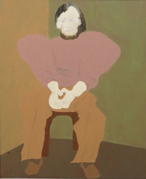 Robert NICOÏDSKI (1931-2001){CR}Homme assis{CR}Huile sur toile.{CR}Signée au dos.{CR}61 x 50 cm