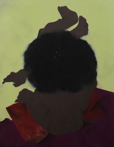 Robert NICOÏDSKI (1931-2001){CR}Femme noire assise{CR}Huile sur toile.{CR}Signée en bas à droite.{CR}(Petits manques).{CR}146 x 114 cm
