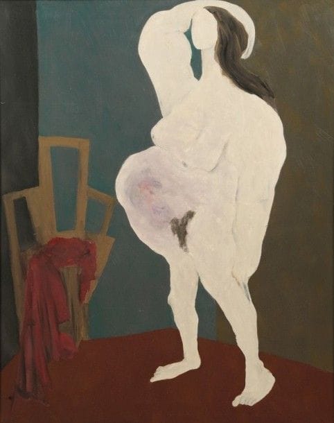 Robert NICOÏDSKI (1931-2001){CR}Femme enceinte{CR}Huile sur toile.{CR}Non signée.{CR}100 x 81 cm