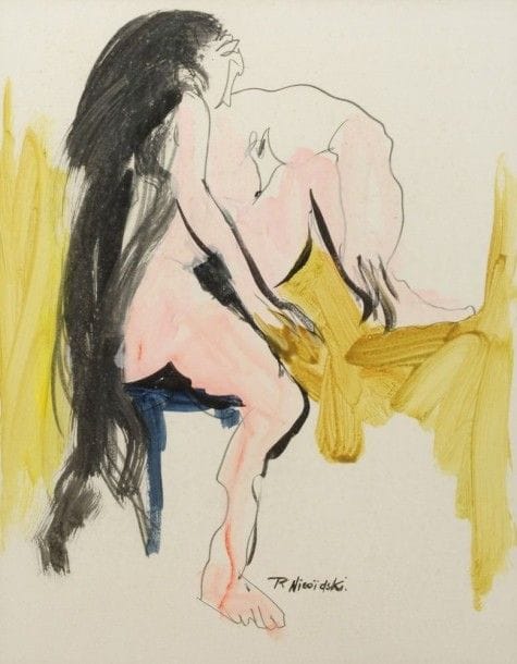 Robert NICOÏDSKI (1931-2001){CR}Nu assis{CR}Huile sur carton.{CR}Signée en bas à droite.{CR}68 x 53 cm