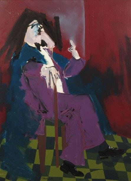 Robert NICOÏDSKI (1931-2001){CR}Homme assis{CR}Huile sur toile.{CR}Signée en bas à gauche.{CR}(Manques).{CR}130 x 97 cm