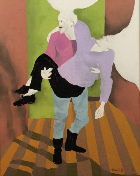 Robert NICOÏDSKI (1931-2001){CR}Le Couple{CR}Huile sur toile.{CR}Signée en bas à droite.{CR}100 x 81 cm