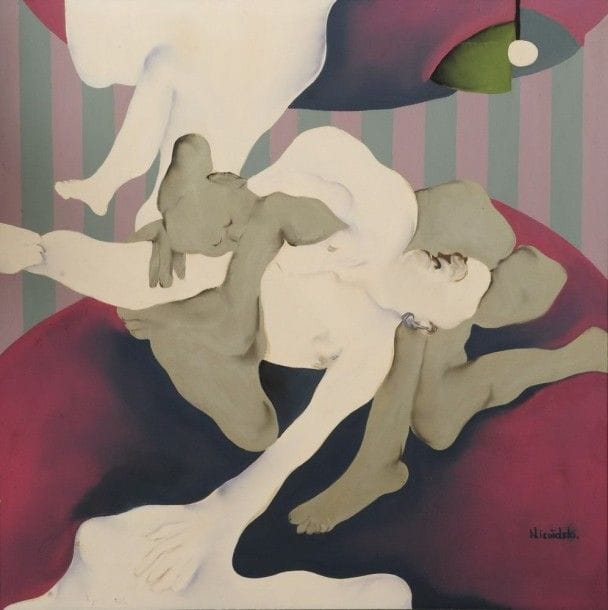 Robert NICOÏDSKI (1931-2001){CR}Couple{CR}Huile sur toile.{CR}Signée en bas à droite.{CR}100 x 100 cm