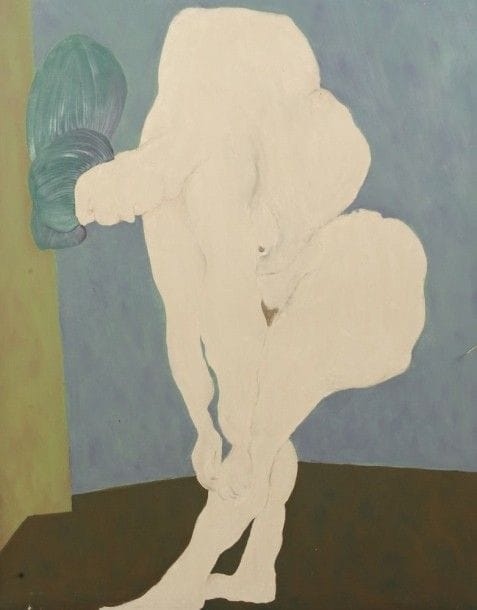 Robert NICOÏDSKI (1931-2001){CR}Nu penché{CR}Huile sur toile.{CR}Signée au dos.{CR}100 x 81 cm