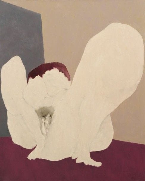 Robert NICOÏDSKI (1931-2001){CR}Nu rocher{CR}Huile sur toile.{CR}Signée au dos.{CR}100 x 81 cm