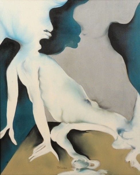 Robert NICOÏDSKI (1931-2001){CR}Le Couple{CR}Huile sur toile.{CR}Signée en bas au milieu.{CR}100 x 81 cm