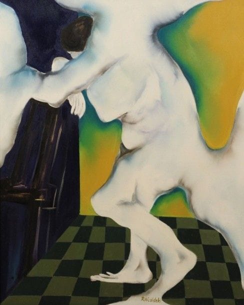 Robert NICOÏDSKI (1931-2001){CR}Nu debout{CR}Huile sur toile.{CR}Signée en bas au milieu.{CR}100 x 81 cm