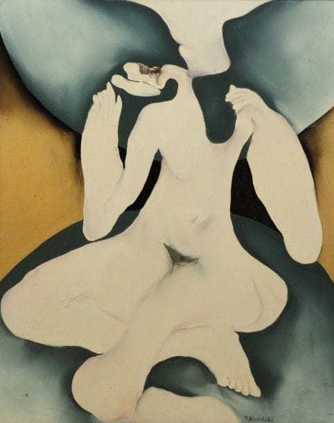 Robert NICOÏDSKI (1931-2001){CR}Nu accroupi{CR}Huile sur toile.{CR}Signée en bas à droite.{CR}100 x 81 cm