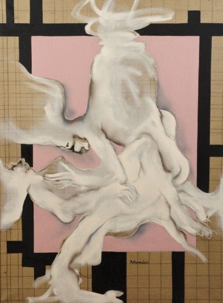 Robert NICOÏDSKI (1931-2001){CR}Le Couple{CR}Huile sur toile.{CR}Signée en bas à droite.{CR}130 x 97 cm
