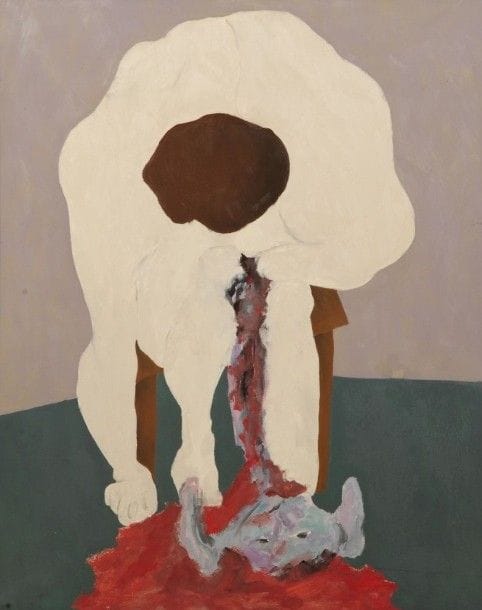 Robert NICOÏDSKI (1931-2001){CR}La Mère{CR}Huile sur toile.{CR}Signée au dos.{CR}100 x 81 cm