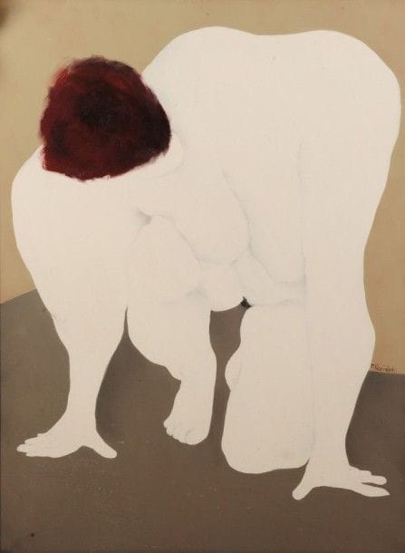Robert NICOÏDSKI (1931-2001){CR}Nu accroupi{CR}Huile sur toile.{CR}Signée en bas à droite.{CR}130 x 97 cm